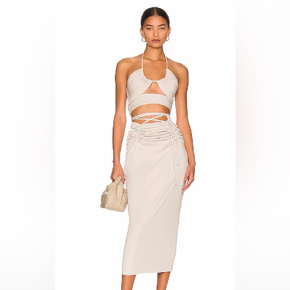 NBD Beige Two-Piece Ruched Set